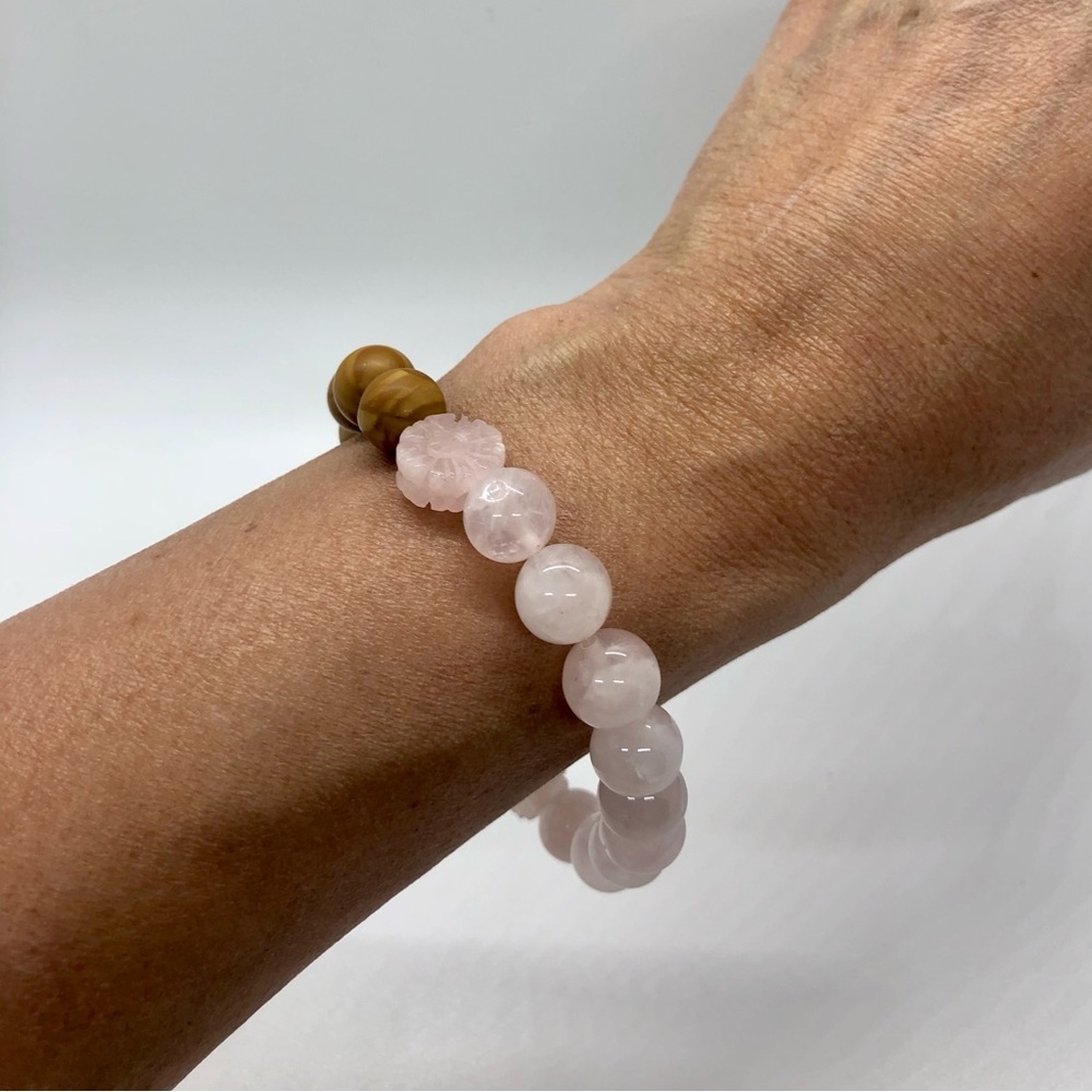 Handmade Rose Quartz and Jasper Gemstone Bracelet - Picture 4 of 6